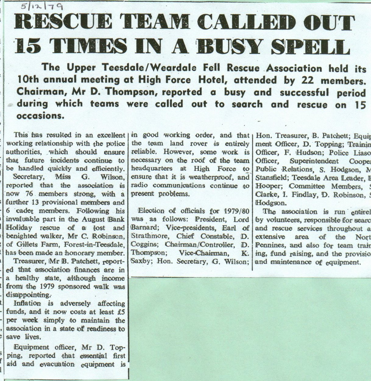  Rescue team called 15 times in a busy spell

AGM 