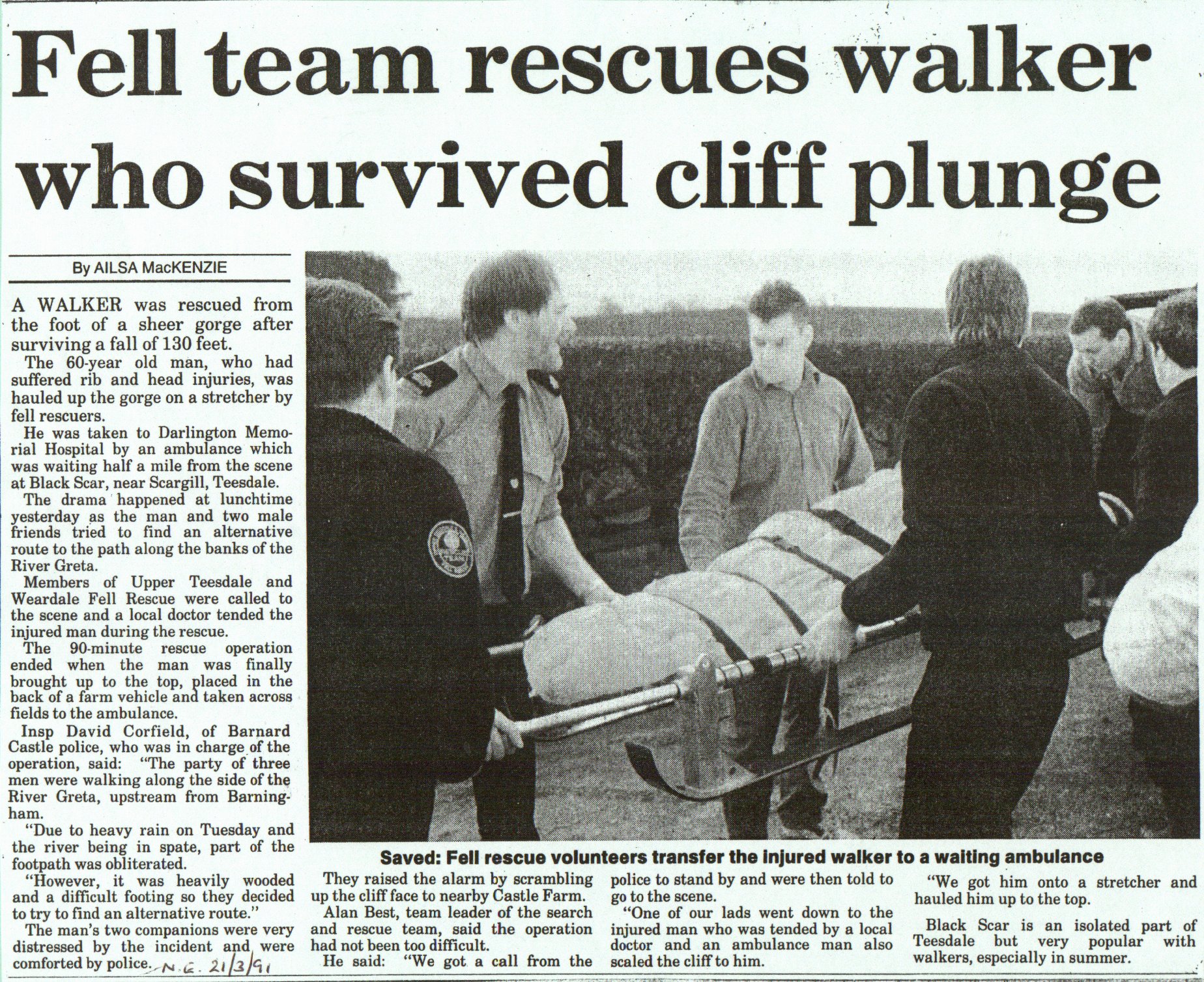 Fell team rescue walker who survived cliff plunge