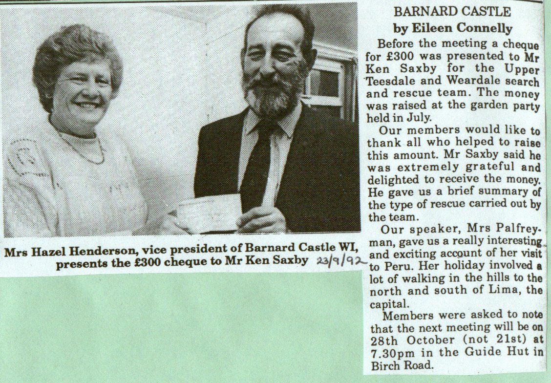 Barnard Castle WI donate £300 to the Team
